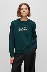 Sweatshirt i bomuldsfrotté med logoslogan, Mørkegrøn