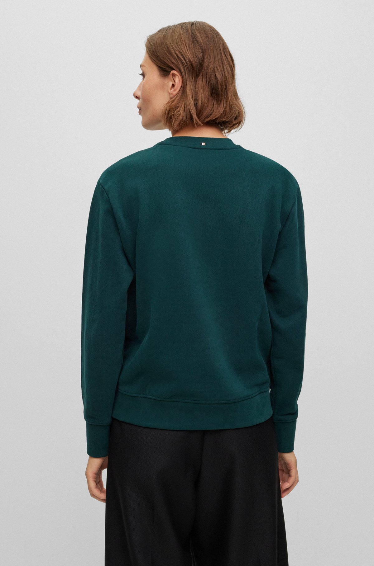 Cotton-terry sweatshirt with logo slogan, Dark Green