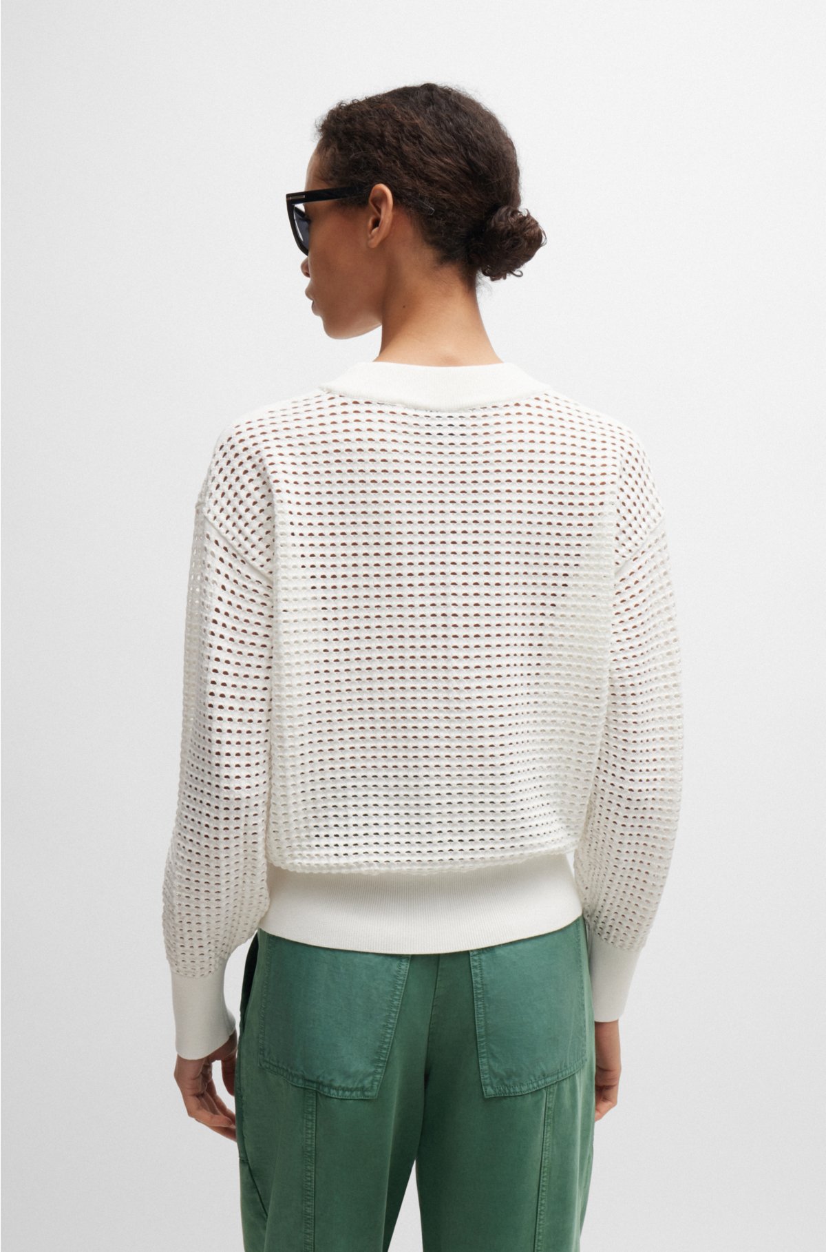 Open-knit sweater with logo detail, White