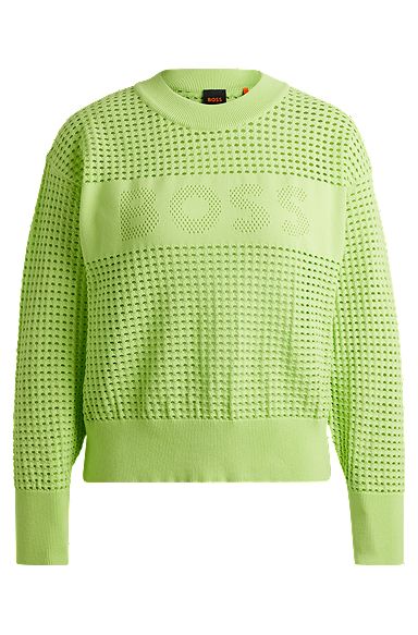 Open-knit sweater with logo detail, Light Green