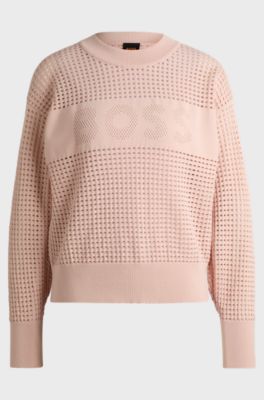 Open-knit sweater with logo detail, light pink