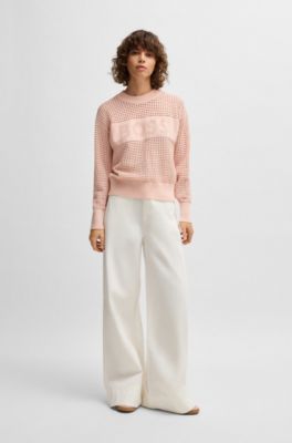 Open-knit sweater with logo detail, light pink