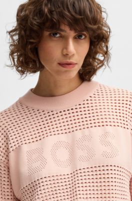 Open-knit sweater with logo detail, light pink