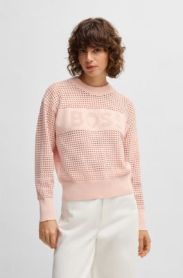 Open-knit sweater with logo detail, light pink