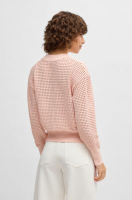 Open-knit sweater with logo detail, light pink