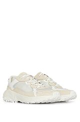 Mixed-material trainers with ripstop mesh, Beige