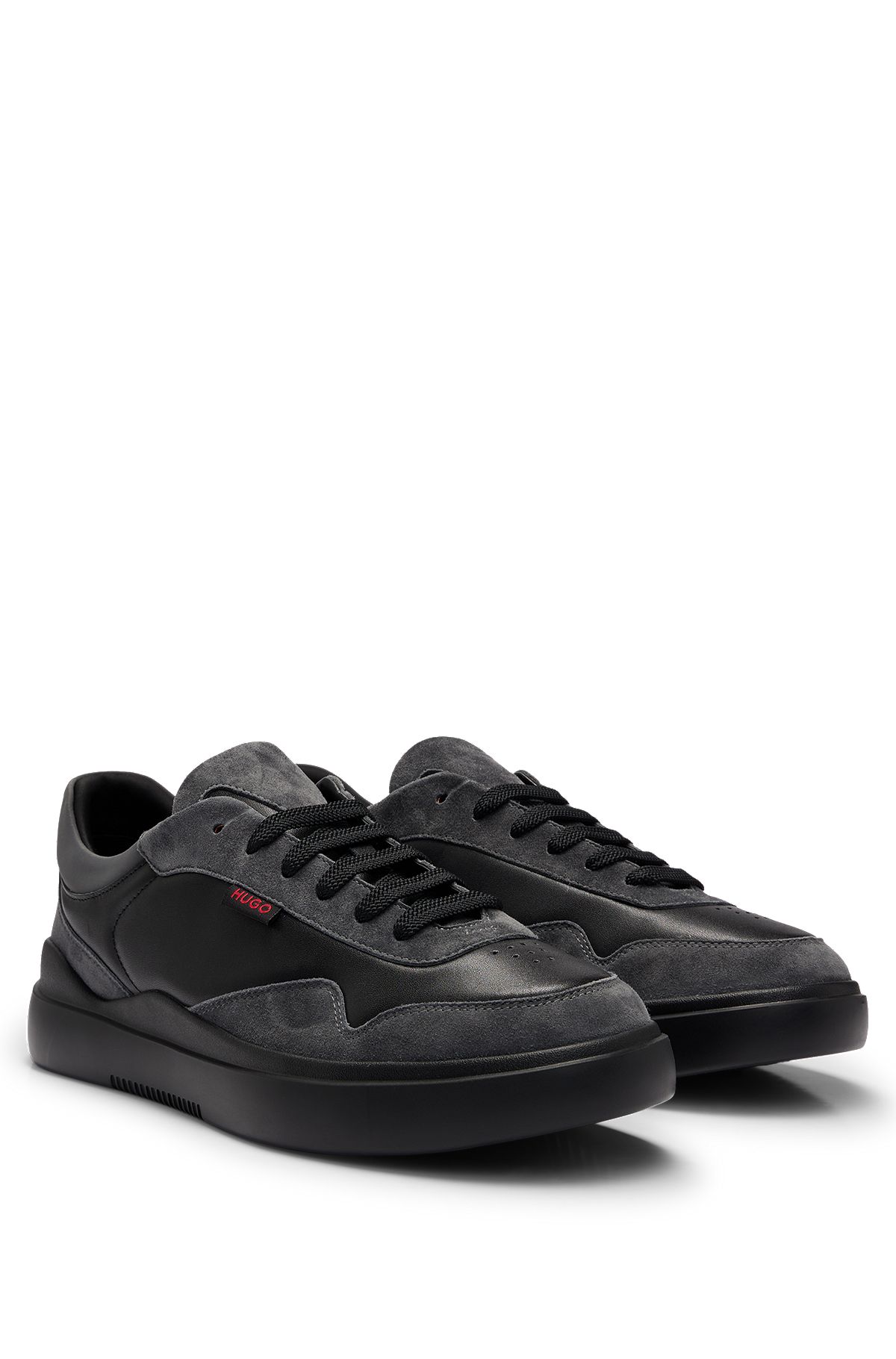 Cupsole-style trainers in leather and suede, Black