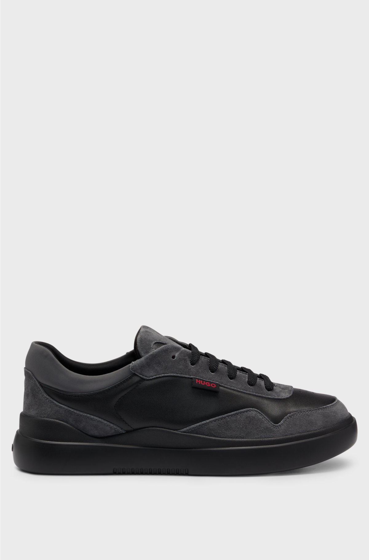 Cupsole-style trainers in leather and suede, Black