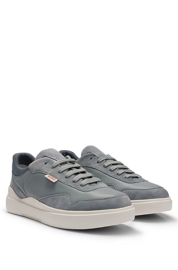 Cupsole-style trainers in leather and suede, Light Grey