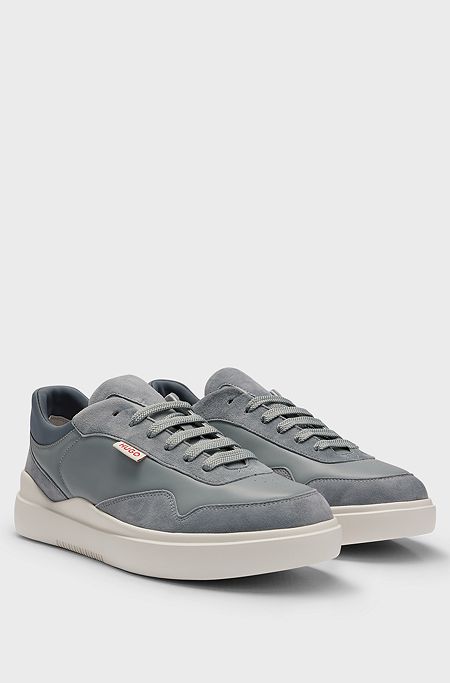 Cupsole-style trainers in leather and suede, Light Grey