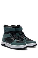 High-top trainers in leather and suede, Light Green