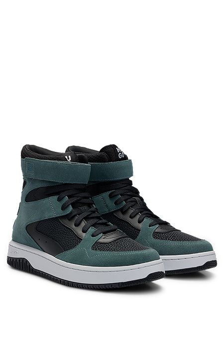 High-top trainers in leather and suede, Light Green