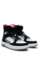 High-top trainers in leather and suede, Grey