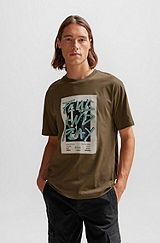 Regular-fit T-shirt in cotton with seasonal graphic print, Brown