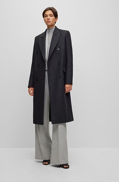 Double-breasted coat in wool-blend twill, Light Grey