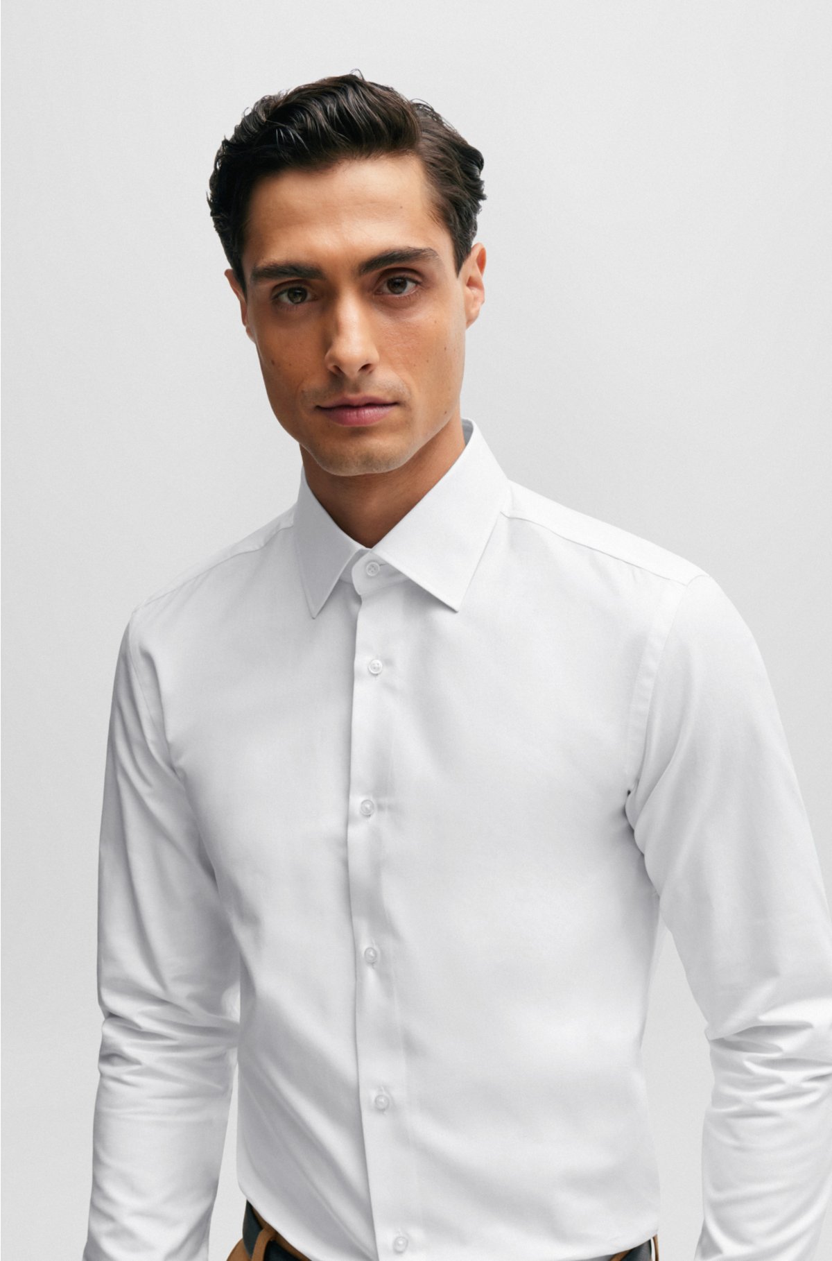Slim-fit shirt in cotton with signature-stripe trim, White