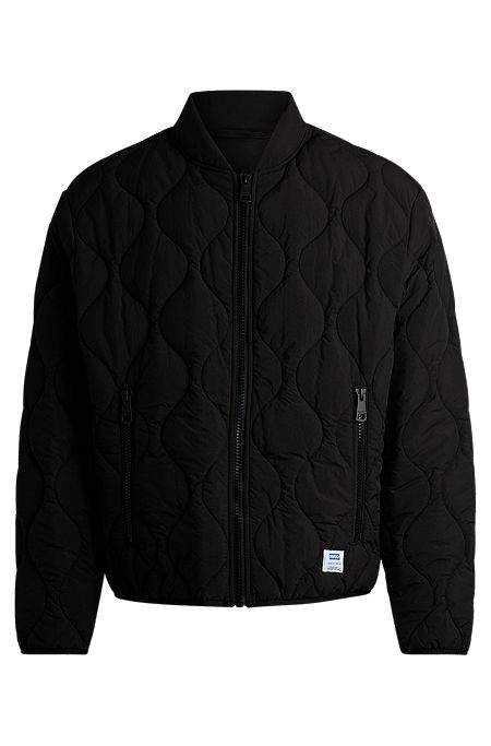 Water-repellent quilted jacket with logo badge, Black