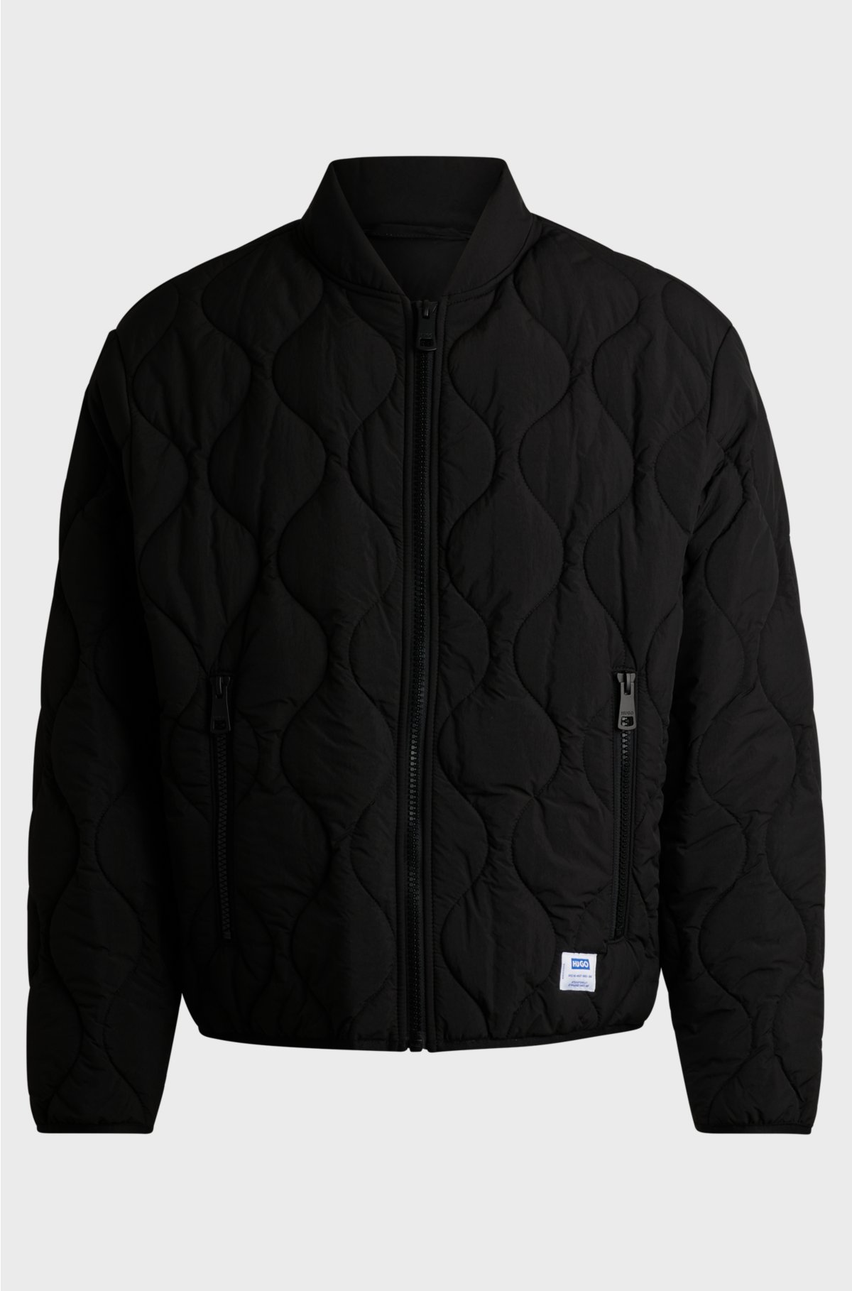 Water-repellent quilted jacket with logo badge, Black