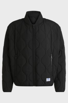Water-repellent quilted jacket with logo badge, Black