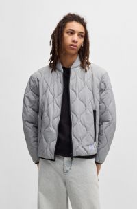 Water-repellent quilted jacket with logo badge, Light Grey