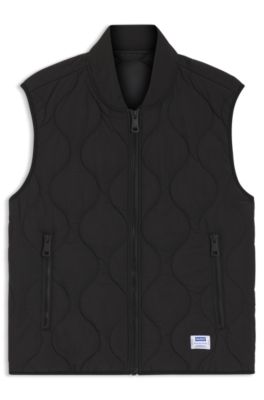 Water-repellent quilted gilet with logo patch, Black