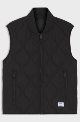 Water-repellent quilted gilet with logo patch, Black