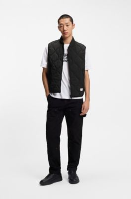 Water-repellent quilted gilet with logo patch, Black