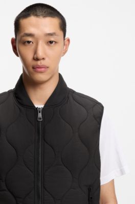 Water-repellent quilted gilet with logo patch, Black