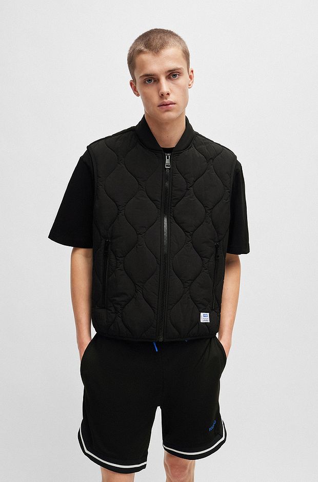 Water-repellent quilted gilet with logo patch, Black