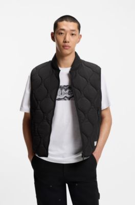 Water-repellent quilted gilet with logo patch, Black