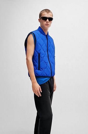 Water-repellent quilted gilet with logo patch, Blue