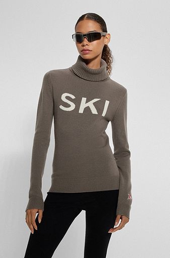 BOSS x Perfect Moment slogan sweater in virgin wool, Khaki