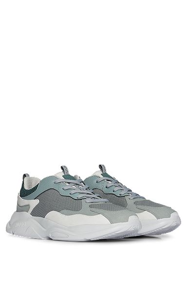 Mixed-material trainers with chunky outsole, Dark Grey