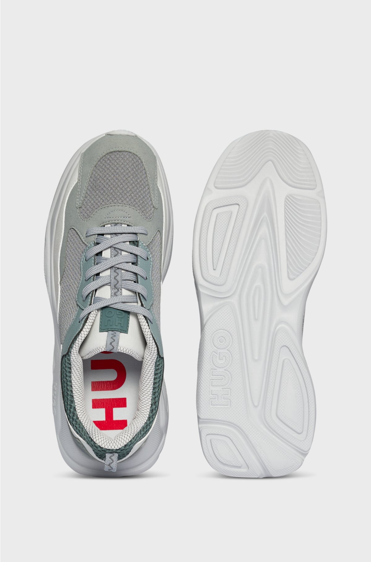 Mixed-material trainers with chunky outsole, Dark Grey