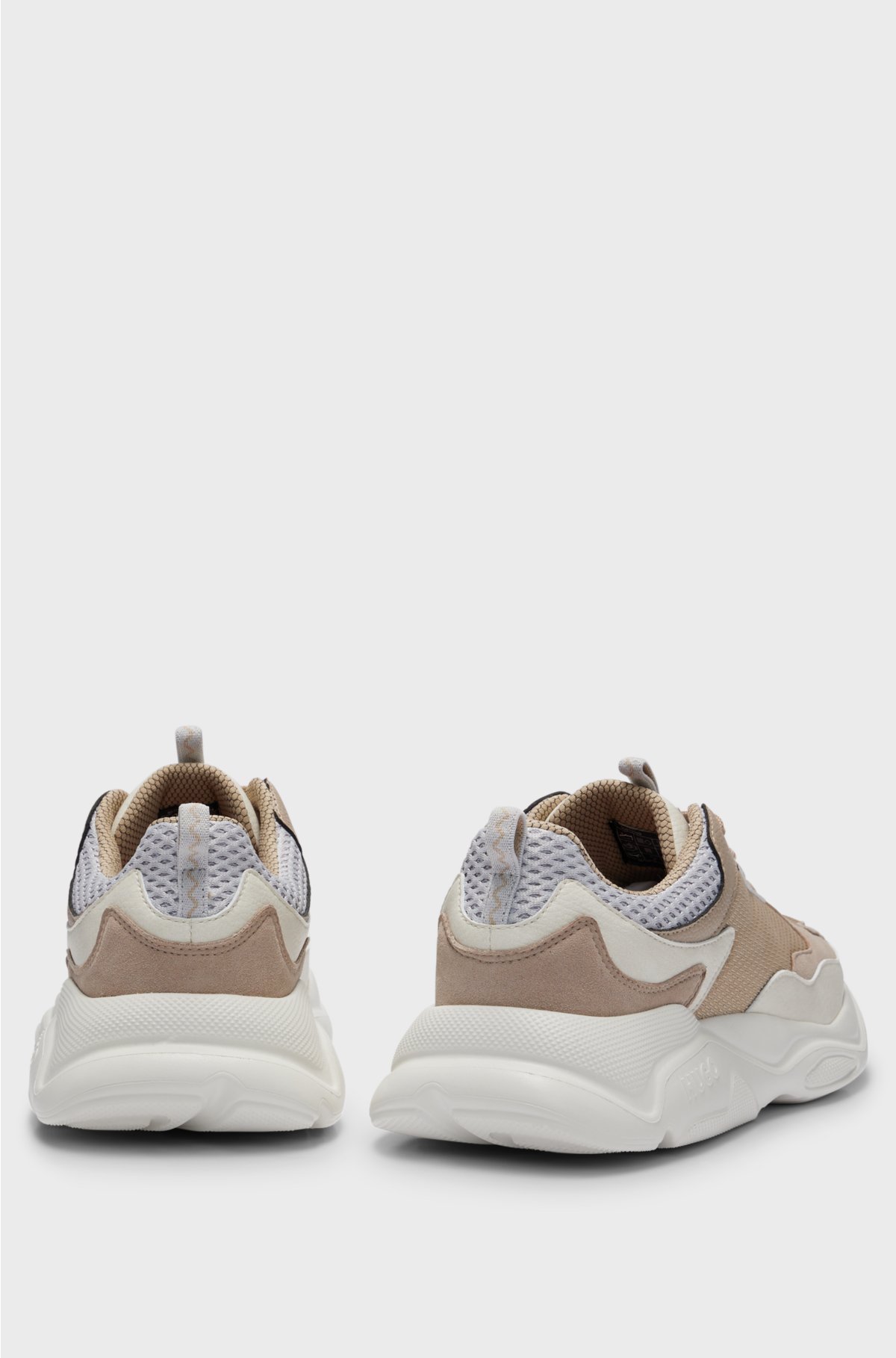 Mixed-material trainers with chunky outsole, Beige