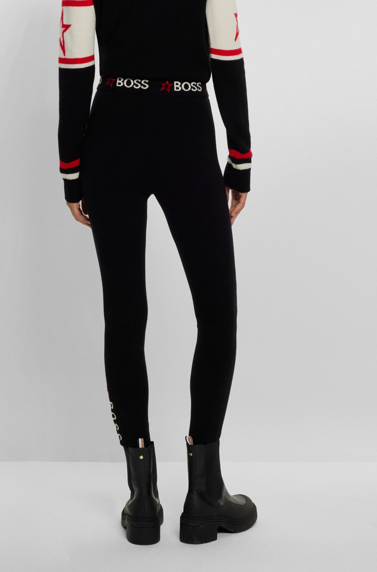 BOSS x Perfect Moment virgin-wool leggings with branding, Black