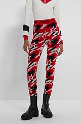 BOSS x Perfect Moment-leggings i ny uld med branding, Rød mønstret
