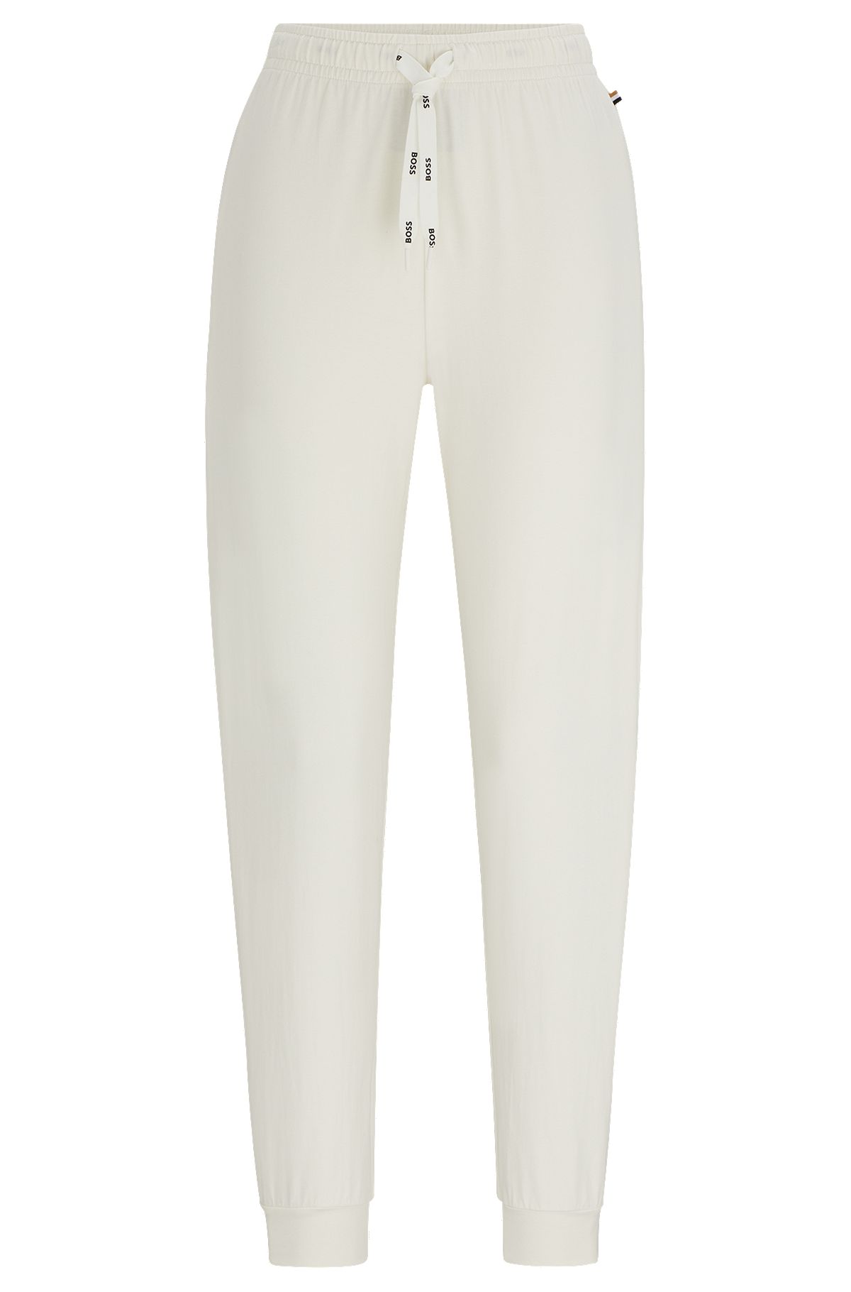 Cuffed pyjama bottoms in stretch cotton with branded drawcords, White