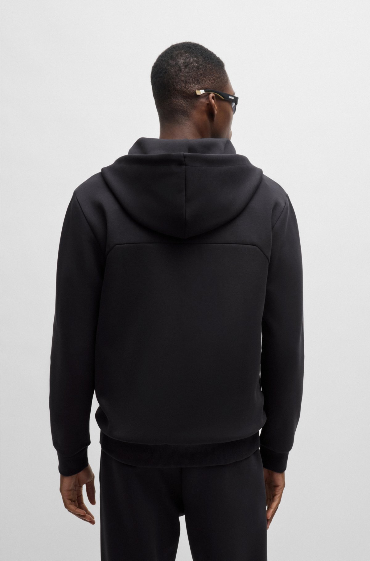 Cotton-blend zip-up hoodie with 3D-moulded logo, Dark Grey