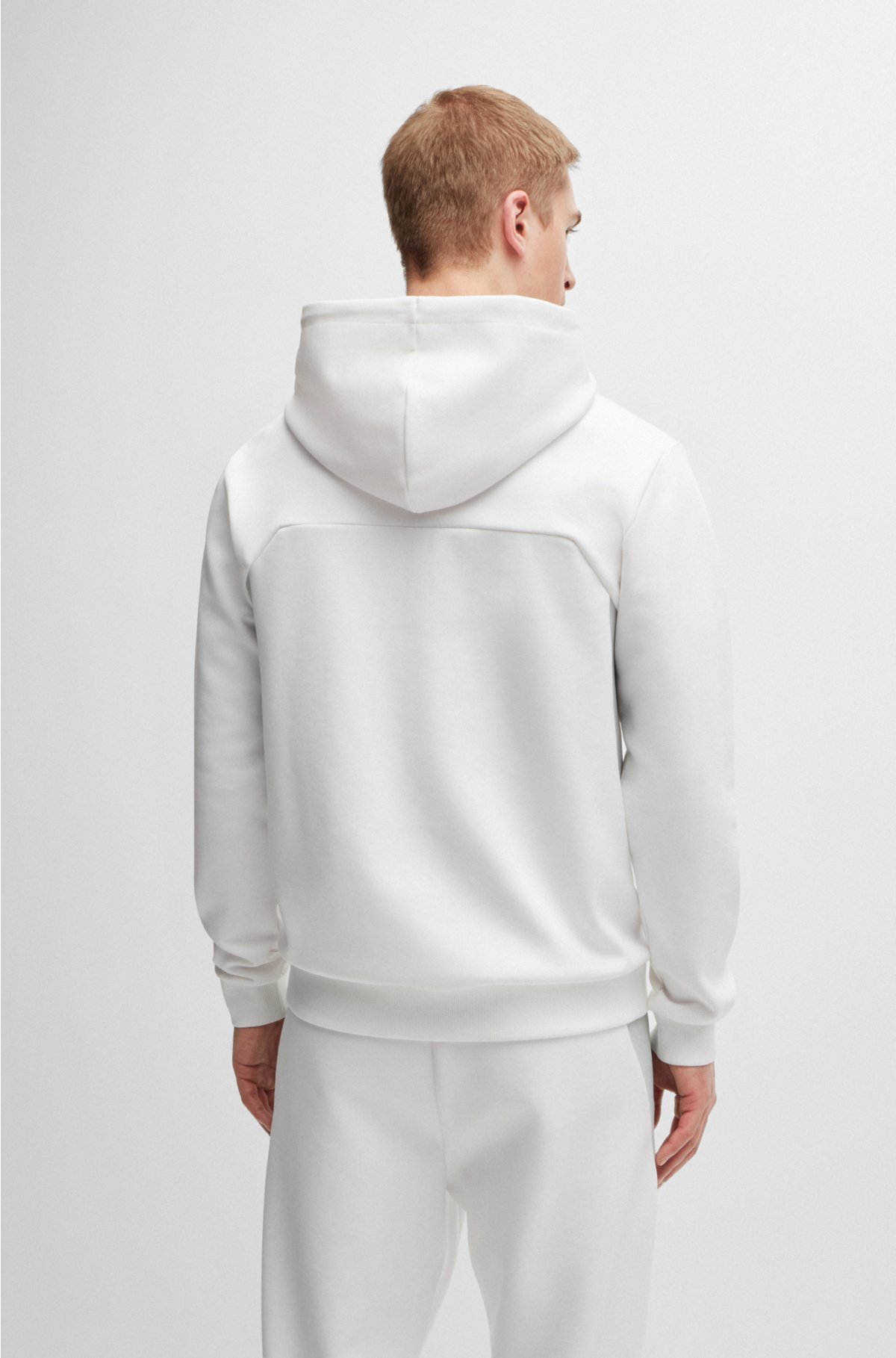 Cotton-blend zip-up hoodie with 3D-moulded logo, White