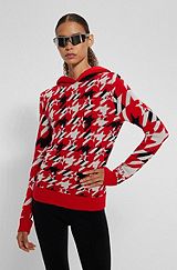BOSS x Perfect Moment houndstooth hoodie in virgin wool, Red Patterned