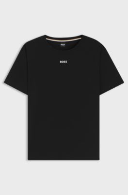 Stretch-cotton pyjama T-shirt with logo print, Black