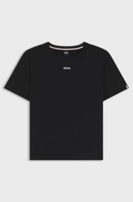 Stretch-cotton pyjama T-shirt with logo print, Black