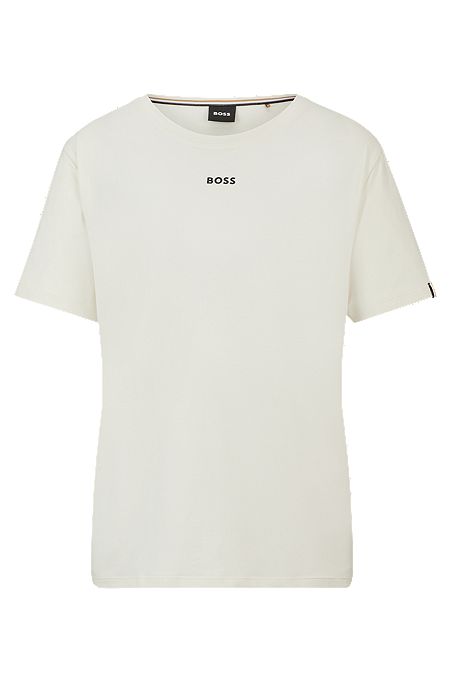 Пижамная футболка из эластичного хлопка с принтом логотипа, Белый