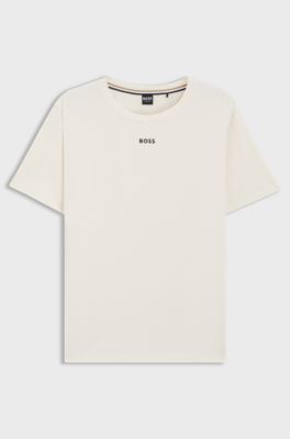 Pyjama-Shirt aus Stretch-Baumwolle mit Logo-Print, Natur