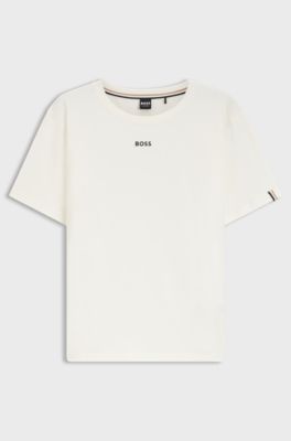Stretch-cotton pyjama T-shirt with logo print, Natural