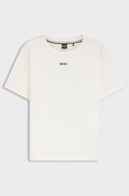 Stretch-cotton pyjama T-shirt with logo print, Natural