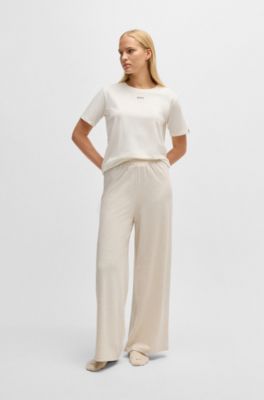 Stretch-cotton pyjama T-shirt with logo detail, Natural