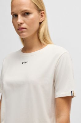 Pyjama-Shirt aus Stretch-Baumwolle mit Logo-Print, Natur