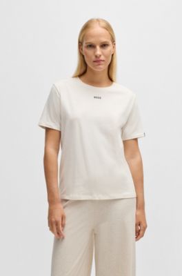 Pyjama-Shirt aus Stretch-Baumwolle mit Logo-Print, Natur